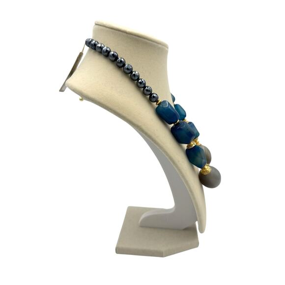 Barse NWT Agate Blue Ornate Gray Oval Stones Gold Tone Short Statement Necklace - Picture 2 of 9